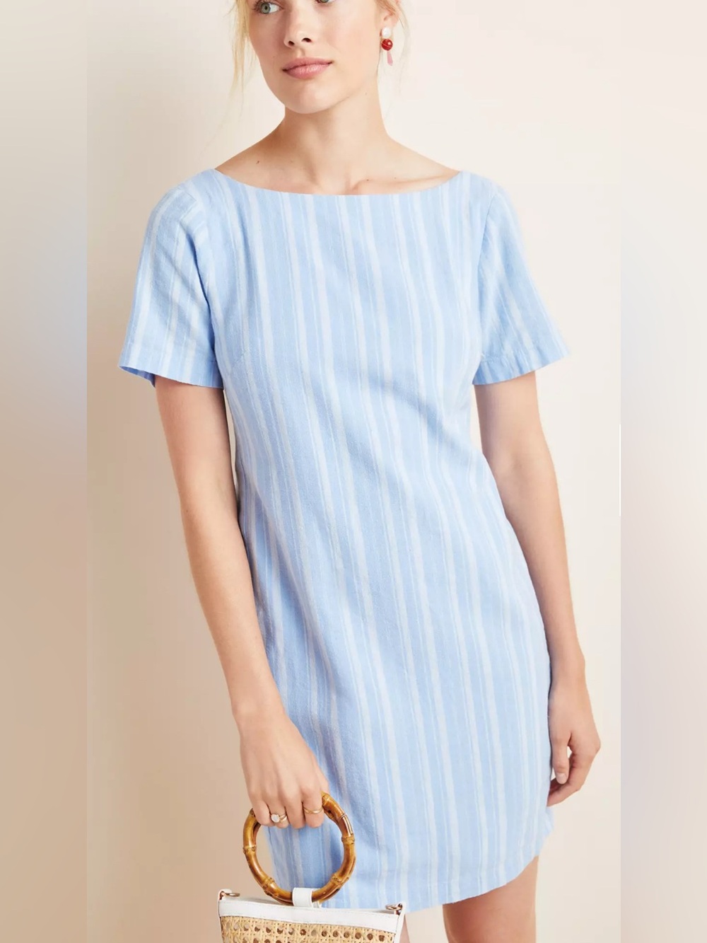 Anthropologie 10 Cape May Mini Dress linen blend bow detail striped preppy